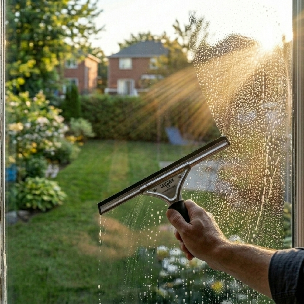 Lavage de vitres à l'eau pure, résultat sans trace
